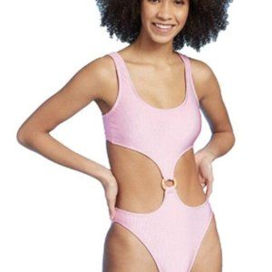 Xhilaration Pink Retro 60's Style Monokini / Leotard GUC size Medium